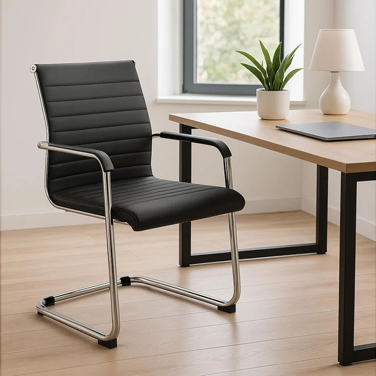 CLP Konferenzstuhl Hakon Freischwinger mit Gestell verchromt,schwarz – Bild 3