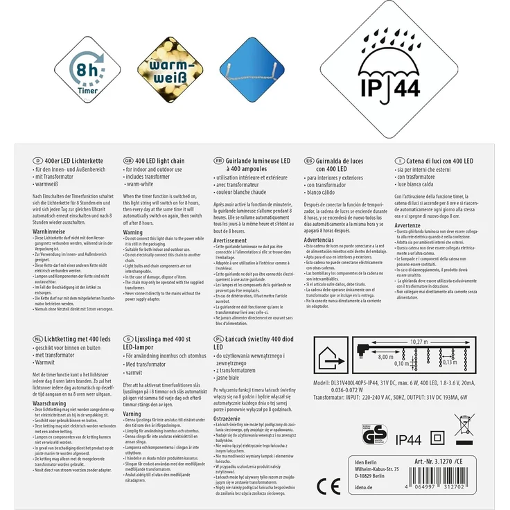 Idena LED Lichter-Kette Eiszapfen mit 400 LED in Warmweiß, mit 8 Stunden Timer Funktion und Transformator, ca. 10,27 m lang, Dekoration von Garten, Balkon, Terrasse und zu Weihnachten – Bild 2