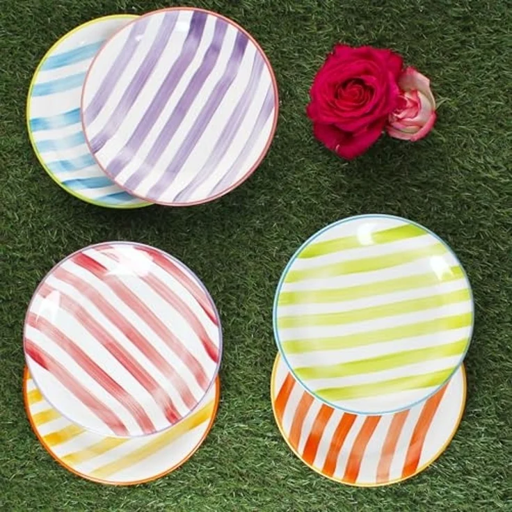 MamboCat Frühstücksteller Summer Stripes 6er Set Kuchenteller Steingut Dessertteller bunt – Bild 3