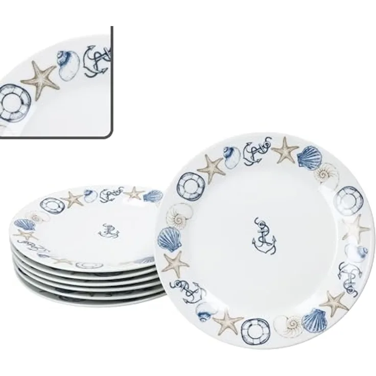 MamboCat Frühstücksteller Neptun 6er Set Kuchenteller Porzellan Dessert-Teller maritim Anker