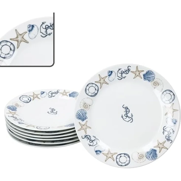 MamboCat Frühstücksteller Neptun 6er Set Kuchenteller Porzellan Dessert-Teller maritim Anker – Bild 1