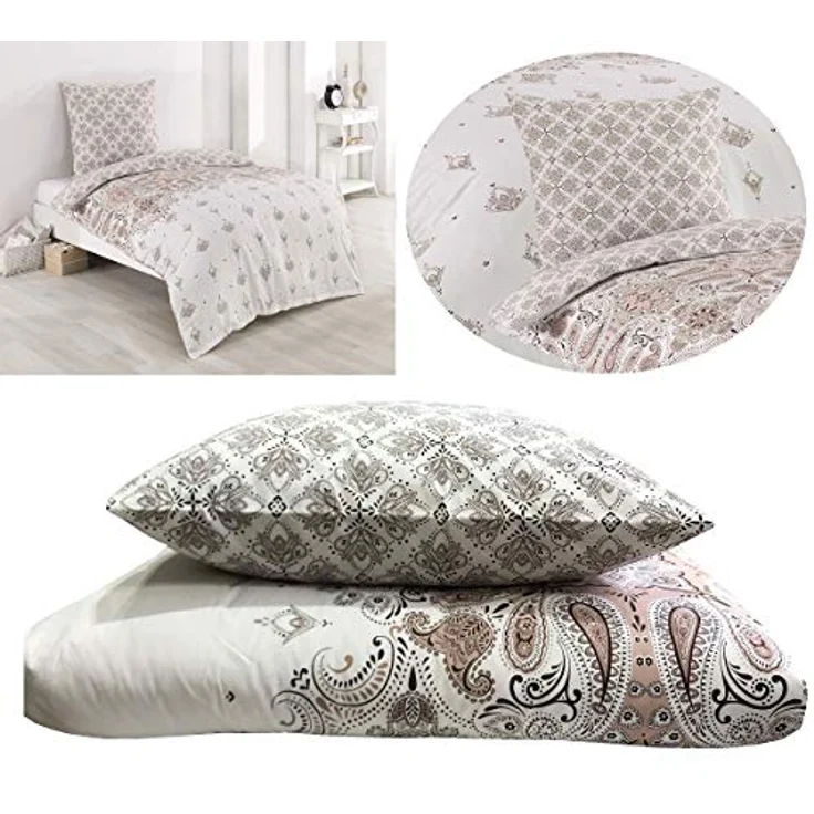 Buymax Bettwäsche Wendebettwäsche, Bettbezug-Set Stone, Harley, 100% Baumwolle, 3 teilig, 200x200 cm, Reißverschluss, hochwertig, Weiß, Beige – Bild 3