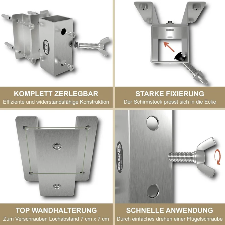 KDR Produktgestaltung Schirmhalter Wandmontage Sonnenschirmhalter Wand Sonnenschirmständer Sonnenschirm, für Stöcke bis Ø 38 mm – Bild 4
