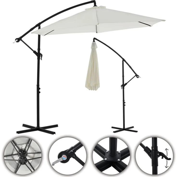 Ampelschirm ⌀3,5M Beige Sonnenschutz Kurbel Schattenspender Solar Gartenschirm – Bild 3