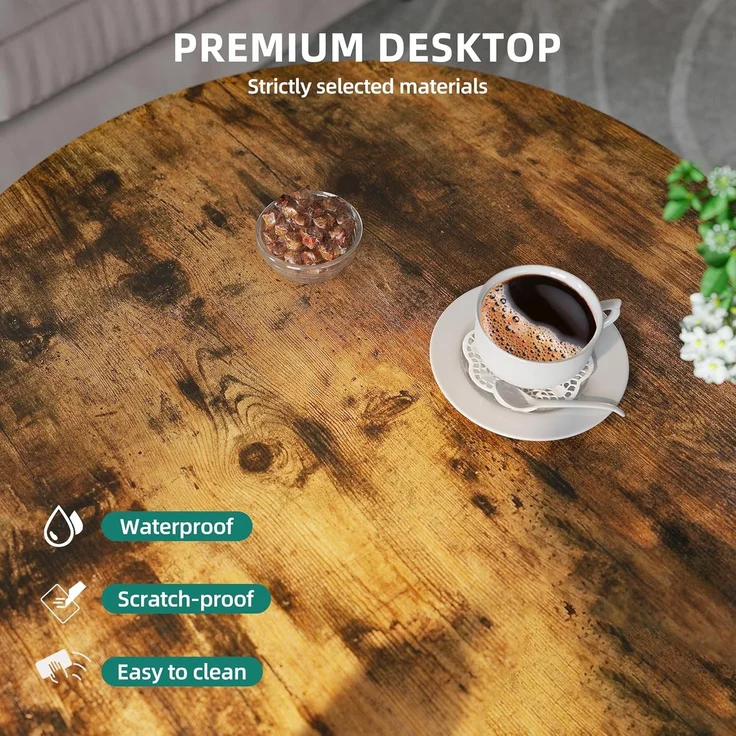 YITAHOME Runder Couchtisch, 80 x 80 x 46 cm Rustikaler Wohnzimmertisch aus Holz für Wohnzimmer mit Ablage, Moderner Bauernhaus Couchtisch mit Stabilen Metallbeinen, Heimmöbel – Bild 4