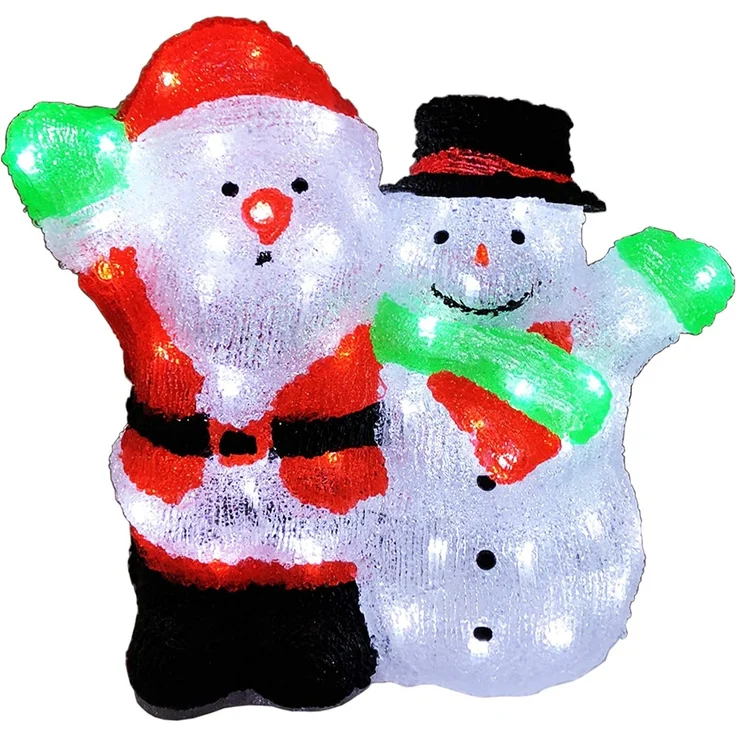 Mojawo Lichtervorhang Acryl Weihnachtsmann + Schneemann 90 LEDs kaltweiß Außenbeleuchtung – Bild 1