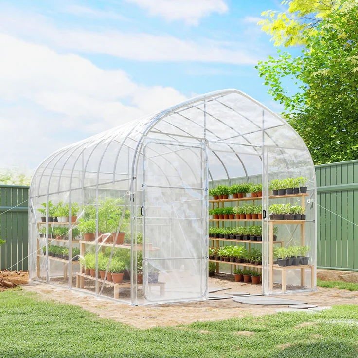 MELAYR, 12 m² großes Gartentunnel-Gewächshaus mit Tropfschutzfolie, 25 mm starkem, verzinktem Stahlrahmen, Transparent – Bild 4