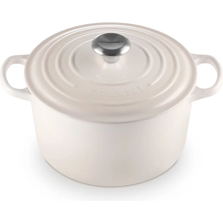 Le Creuset Bräter rund hoch 24 cm Meringue Gusseisen - Creme/Beige - 20 bis 24 cm