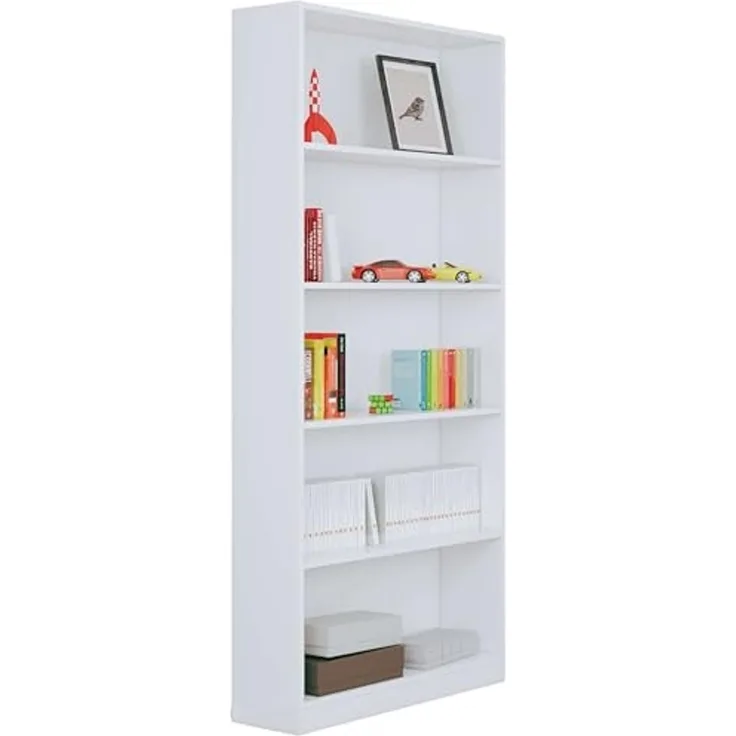 Lineares Bücherregal mit fünf Regalen, weiße Farbe, 80 x 201 x 28 cm