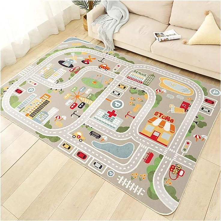 TYKTZXY Autoteppich Spielteppich Straße, Kinderteppich Jungen Straßenteppich, Bauteppich Fahrzeug Teppich Kinder, Grösse:120×180cm – Bild 1