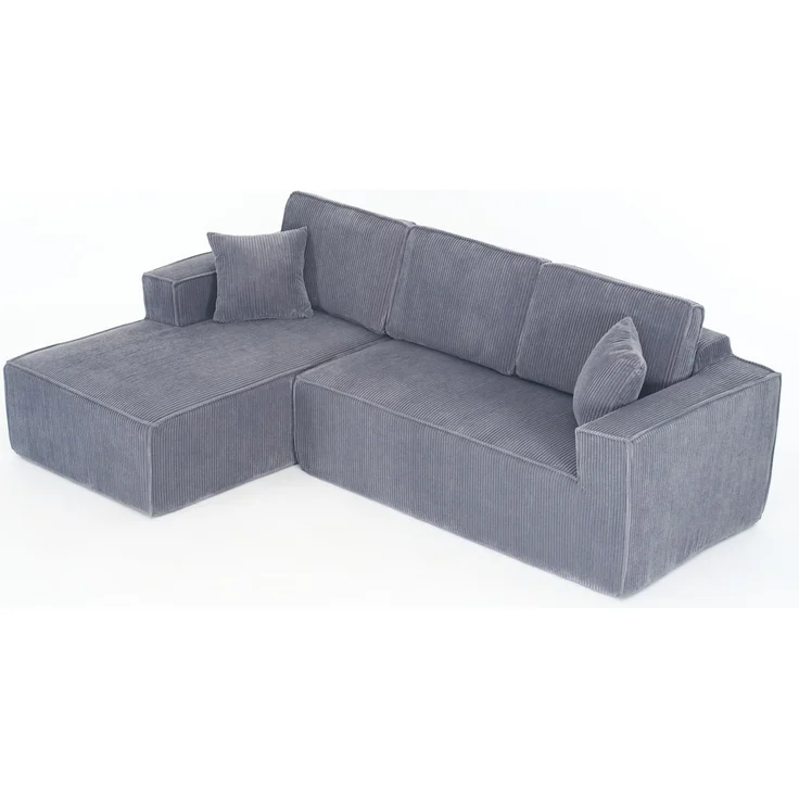 LVHOM L-Form Ecksofa mit Chaiselongue, 3-Sitzer Sofa mit 2 Kissen, Cloud Sofa aus Cordstoff, kein Aufbau erforderlich, Skandinavisches Design, Grau – Bild 2
