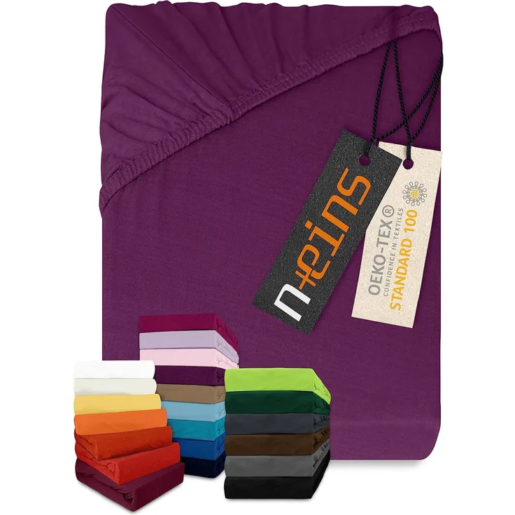 npluseins klassisches Jersey Spannbetttuch - vielen Farben + Größen - 100% Baumwolle 159.192, 90-100x200 cm, lila