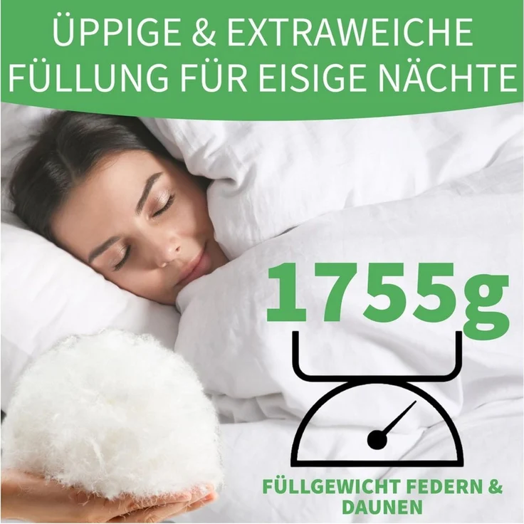 Welldora Komfort Bettdecke 135x200 Winter | 100% Extraweiche Federn & Daunen | Fachärztlich geprüft, Oeko-Tex, Allergiker | Zertifiziert für Tierwohl | Dicke extrawarme Winterdecke Daunendecke – Bild 1