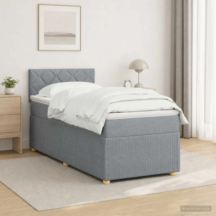 vidaXL Boxspringbett mit Matratze Hellgrau 90 x 200 cm Stoff 3451384 – Bild 1