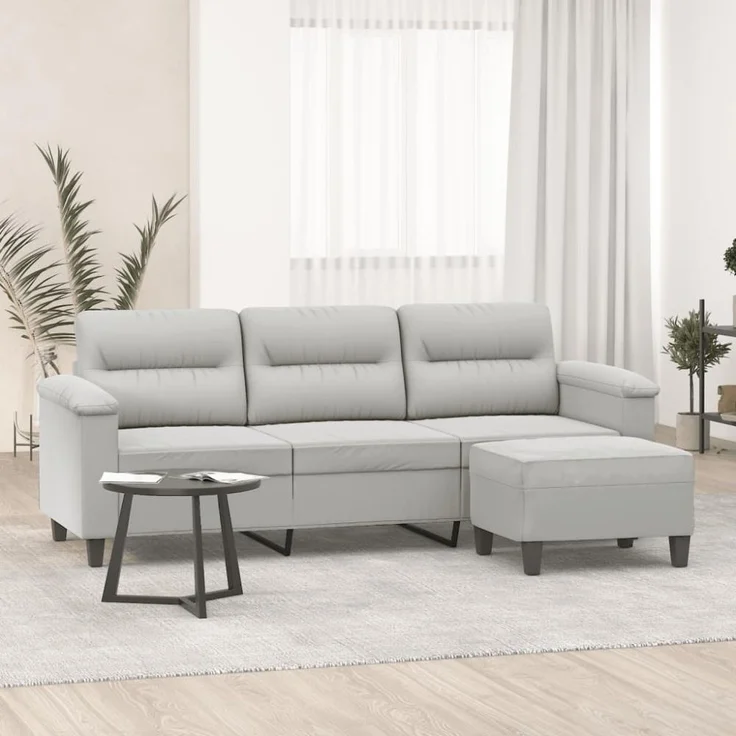 vidaXL 3-Sitzer-Sofa mit Hocker Hellgrau 180 cm Mikrofasergewebe 3201232 – Bild 1