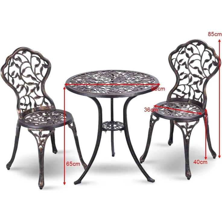 COSTWAY 3tlg. Antik Bistroset Sitzgruppe Balkonset Gartenset Sitzgarnitur Gartengarnitur Bistrotisch mit 2 Stühle Gartenmöbel Alu – Bild 3