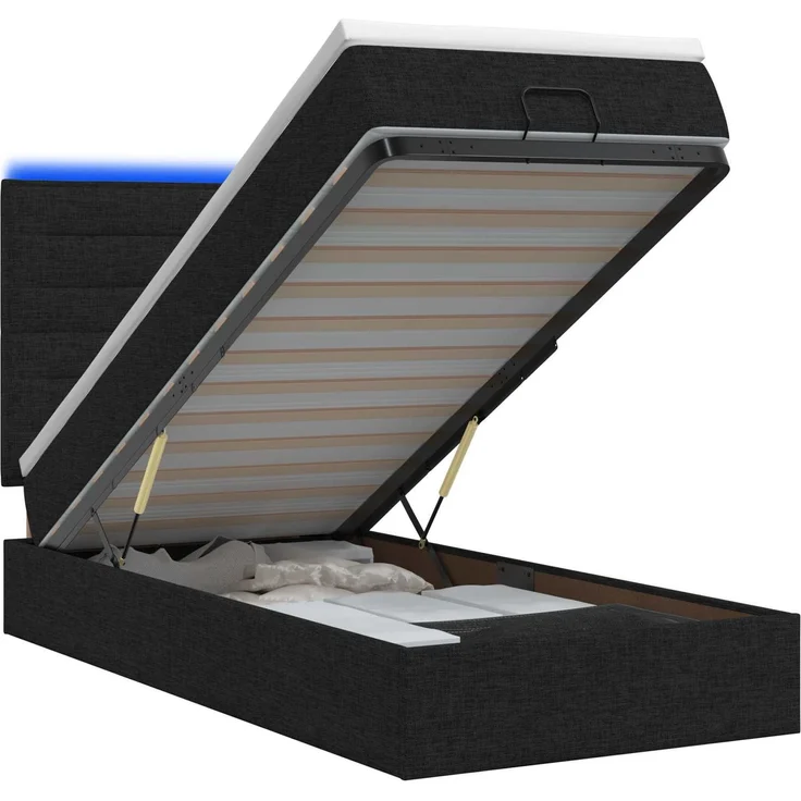 vidaXL Ottoman-Bett mit Matratze und LED Schwarz 100 x 200 cm Stoff 3457967 – Bild 2
