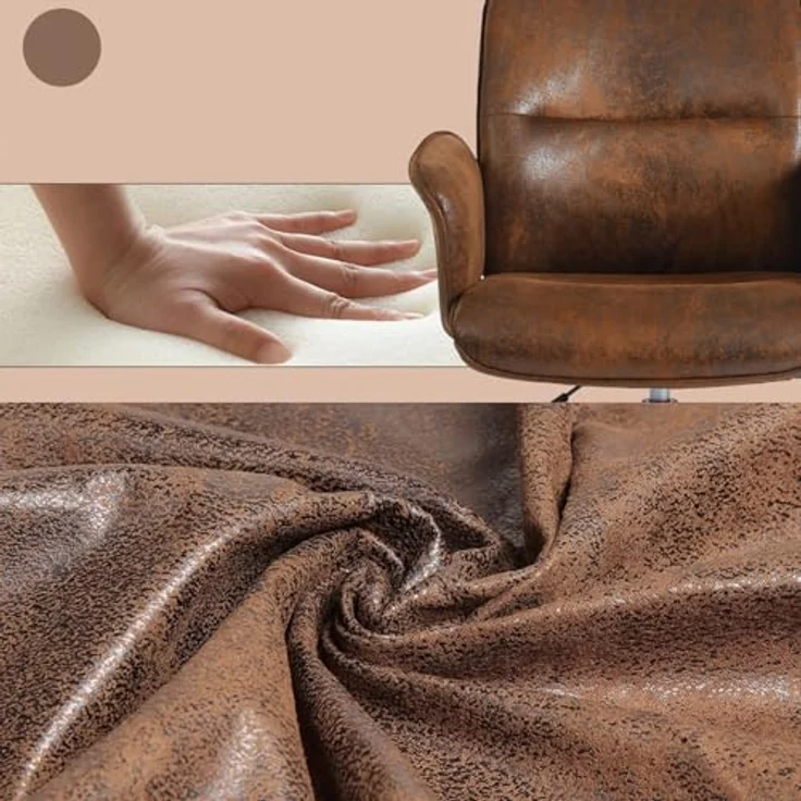 MEUBLE COSY Bürostuhl Ergonomisch Schreibtischstuhl mit höhenverstellbar Armlehnen 360° Drehbar Schminkstuhl Sessel für Büro Wohnzimmer Schlafzimmer Vanity, Wildleder, Braun – Bild 7