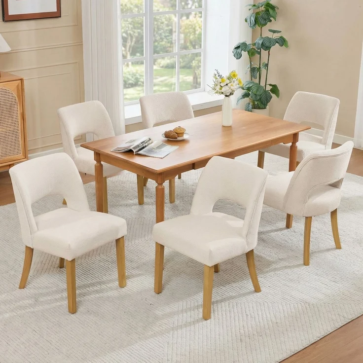Merax Esszimmerstuhl Beine aus Massivholz, Bezug aus Leinenstoff (Set, 6 St), 6er Set Polsterstühle Küchenstuhl Wohnzimmerstuhl Beige – Bild 2