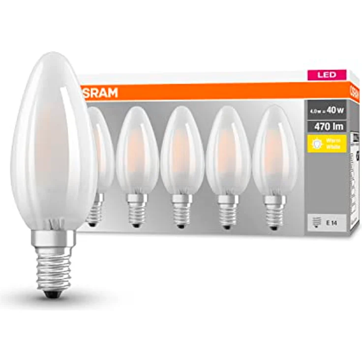 Osram E14 LED-Leuchtmittel, Kerzenform 4 W mit 470 lm, 5er Set, rauchfarbig, 10 x 3,5 cm – Bild 1