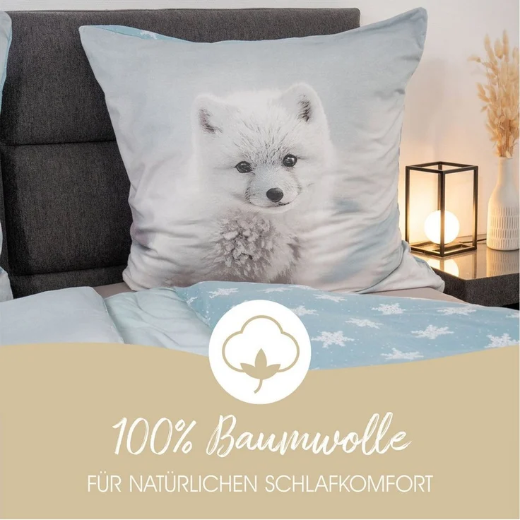 good morning Bettwäsche Comfort Baumwolle, Flanell, 2 teilig, Polarfuchs, Schneeflocken, Wendebettwäsche – Bild 4