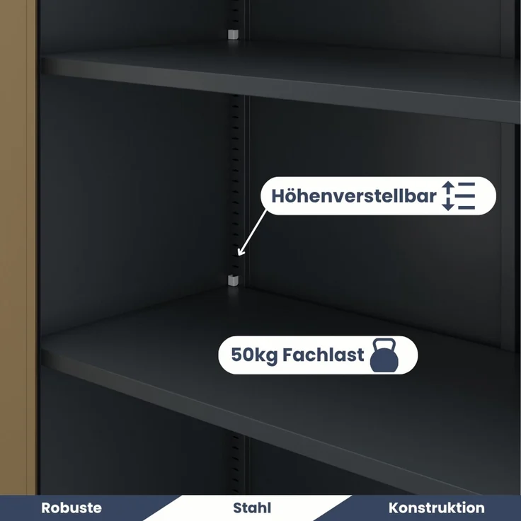 Aktenschrank abschließbar KADO - 5 Ebenen verstellbar, Flügeltüren | Metallschrank Werkstatt Mehrzweckschrank Büroschrank aus Stahl Werkzeugschrank, 185 x 115 x 40 cm Anthrazit-Nussbaum – Bild 4