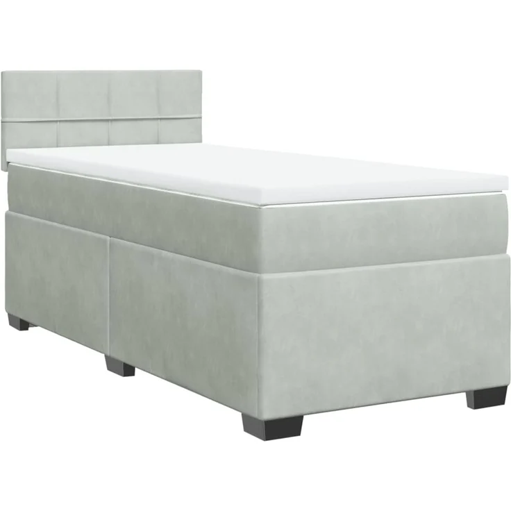 vidaXL Boxspringbett mit Matratze Hellgrau 90x200 cm Samt 3286222 – Bild 2
