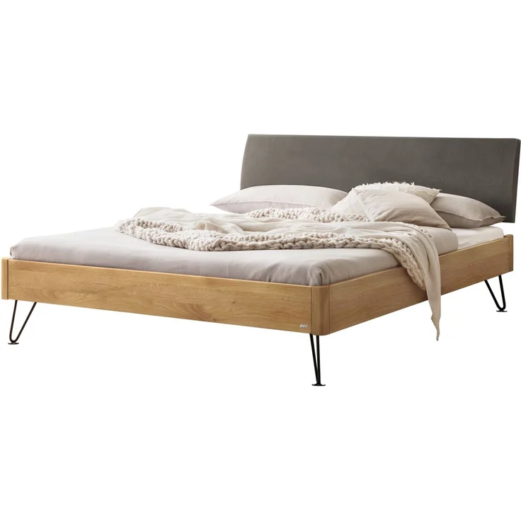 Hasena Massivholzbett Lugano gepolstertes Kopfteil Wildeiche 140x200 cm – Lounge – Bild 1