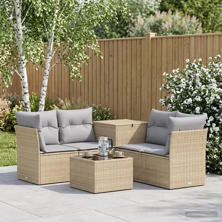 vidaXL Sofa Set 6 stk. Beige und Hellgrau Polyrattan und Stahl 3447359 – Bild 1