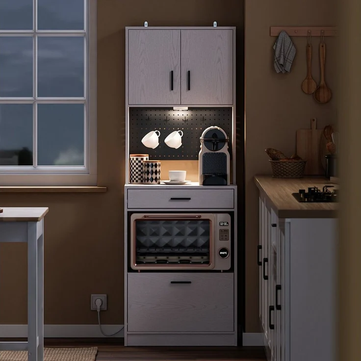 SoBuy Buffet FSB98-E, Küchenschrank mit Steckdose, Buffetschrank Küche, Sideboard Mikrowellenschrank mit Steckdose und 2 USB, für Küche und Kaffeebar – Bild 1
