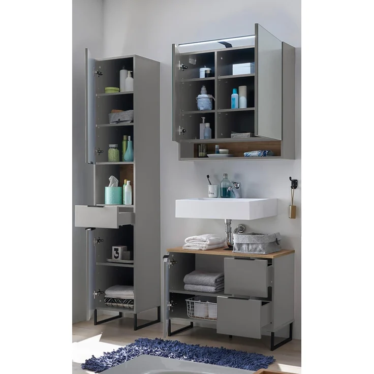 Badezimmer-Set >Denver< (3-tlg.) in grau matt / Evoke Eiche Dekor - 140x195x35 (BxHxT) – Bild 2