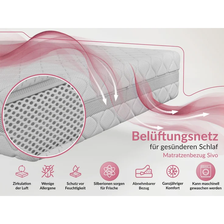 Kaltschaum matratze H2 mit Visco, Höhe 21 cm, Rollmatratze für Allergiker, 7 Zonen, abnehmbarer, waschbarer Bezug - 180 x 200 cm - MIRO - SIVO – Bild 7
