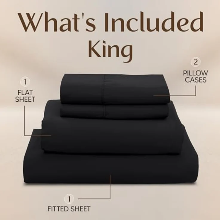 Utopia Bedding Bettwäsche-Set für King-Size-Bett, 4-teilig, gebürstete Mikrofaser, schrumpft und lichtbeständig, pflegeleicht (King-Size-Bett, Schwarz) – Bild 4