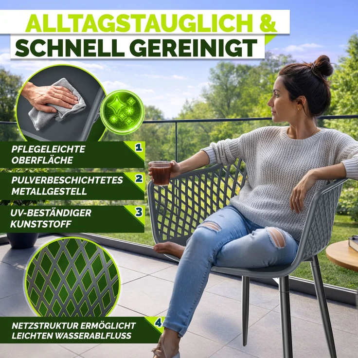 tillvex® Gartenstuhl 4er Set Wetterfest mit Armlehne | Outdoor Stühle bis 120kg belastbar | Gartenstühle UV-beständig | Terrassenstuhl Gartenmöbel Terrasse Balkon Outdoor Garten – Bild 4