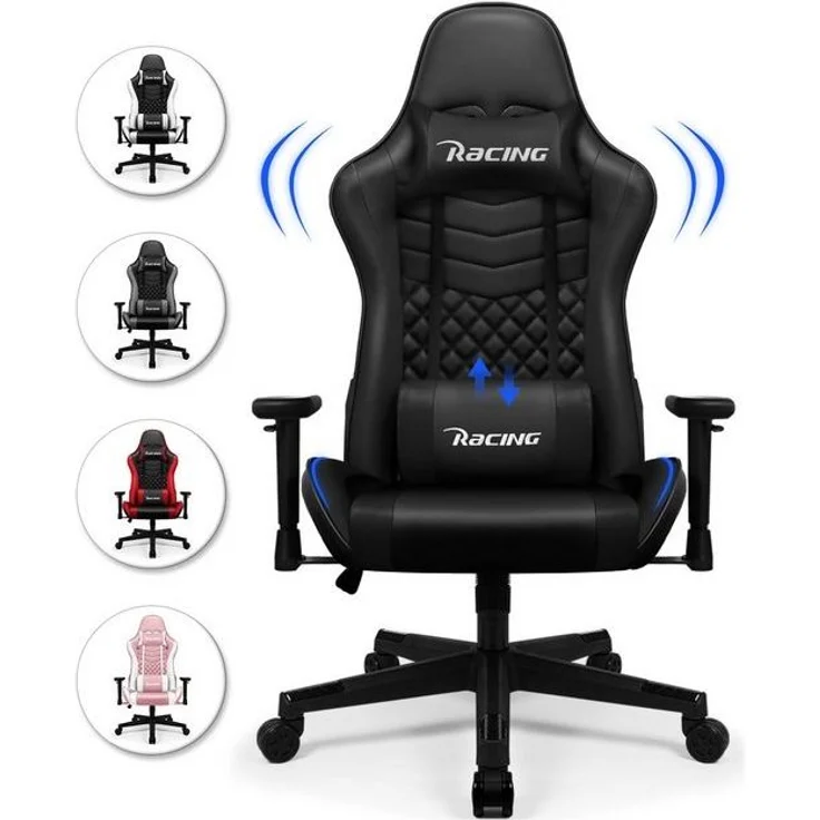 Hiazurm Gaming-Stuhl Gaming Stuhl, Bürostuhl Ergonomisch Wippfunktion bis zu 170° (Gaming Chair mit gepolsterten Armlehnen, 10 cm Höhenverstellung), Verstellbarem Lenden- & Kopfkissen, Gamer Stuhl 150kg Belastbarkeit – Bild 4