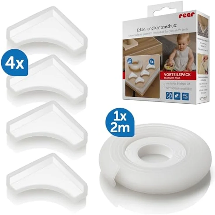 reer Vorteilspack Ecken- & Kantenschutz | Rundumset für Kindersicherheit | Eckenschutz und Kantenschutz für Möbel | Einfache Klebemontage, flexibel zuschneidbar | Transparentes, PVC-freies Material – Bild 2