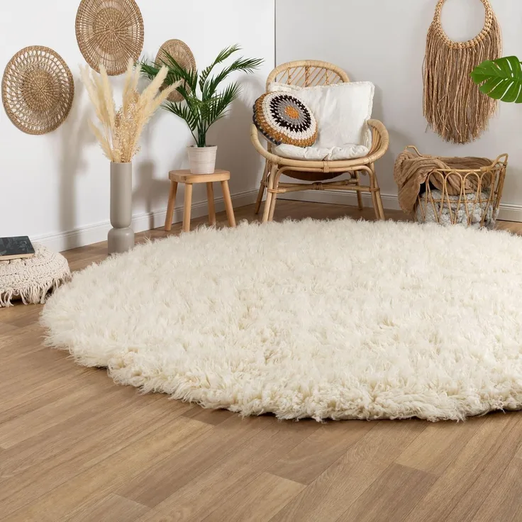 Flokati Teppich 2000, Farbe: Natur, Größe: Ø 110 cm rund