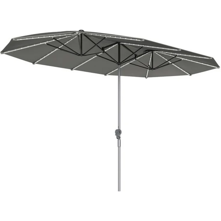Outsunny Sonnenschirm mit Handkurbel, Solar-Lichtern, LxB: 451x267 cm, Doppelsonnenschirm aus Aluminium, Balkonschirm UV 50+, für Strand, Balkon, Garten, 451x267 cm, Dunkelgrau – Bild 4