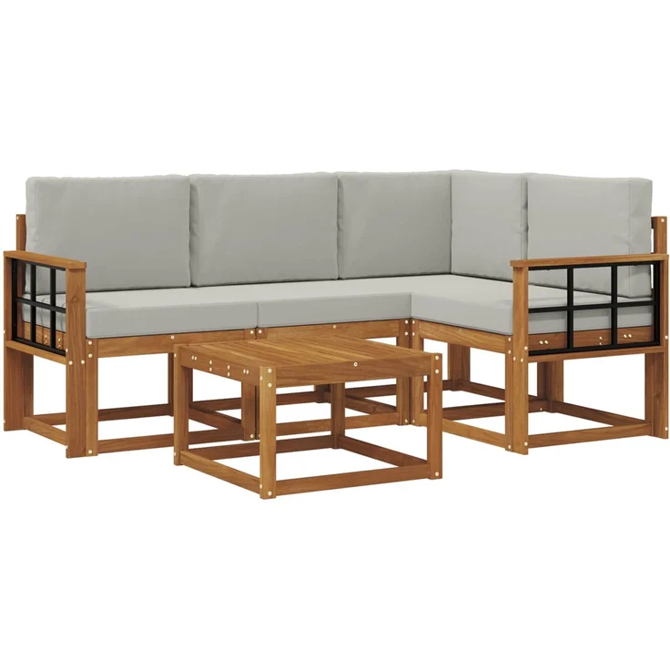 vidaXL Outdoor-Sofagarnitur 5 stk. 4-Sitzer Natur und Hellgrau 3366369 – Bild 2