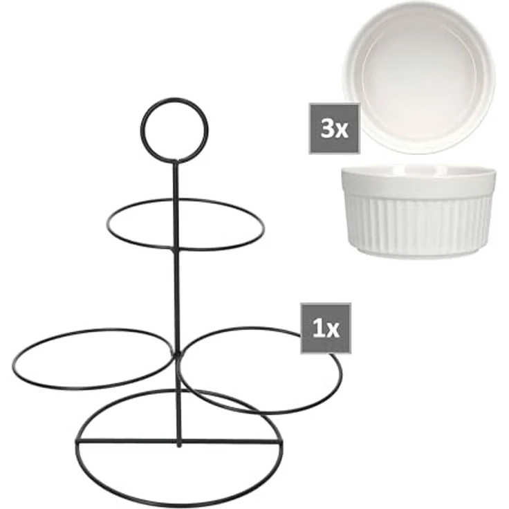 MamboCat Etagere Bianca 3er Set Porzellan-Schalen Set mit Ständer Etagere Dips Dessert, Porzellan – Bild 4