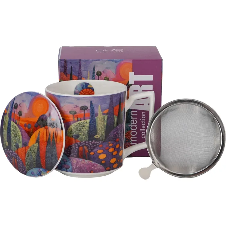 DUO Becher 450 ml mit Teesieb MODERN BUBBLY HILLS New Bone China Porzellan