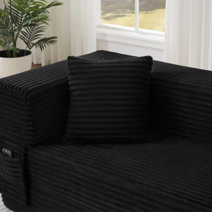 ZUBALIYA Schlafsofa, mit Schlaffunktion, H 60 × T 200 × B 76 cm, Schwarz, Schaumstoff – Bild 6