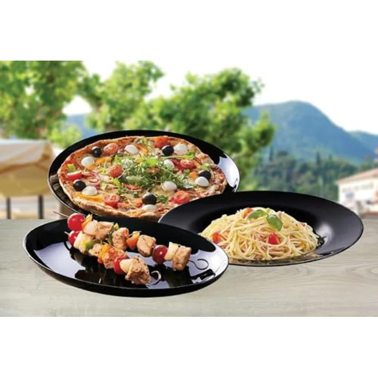 Creatable Steakteller Italien Party, 6-teiliges Set aus lebensmittelechtem Glas, oval, stapelbar, schwarz – Bild 4