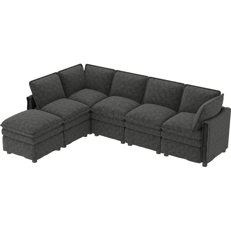 ZUBALIYA Wohnlandschaft 127x91 cm, mit Chenille - Bezug, mit Samtbezug, mit breiten Armlehnen, modular aufgebaut, Beige – Bild 20