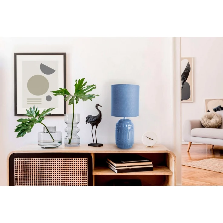 näve Tischleuchte Erida, ohne Leuchtmittel, Textilschirm, Keramikfuß, hellblau, 1x E14 exkl, Zuleitung 120cm – Bild 3