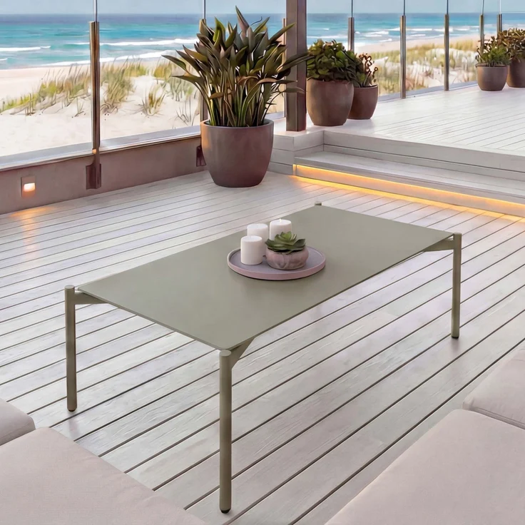 Aluminium-Gartentisch HWC-O11, Outdoor Loungetisch Kaffetisch Tisch Balkontisch, 105x65cm ~ hellgrün – Bild 1