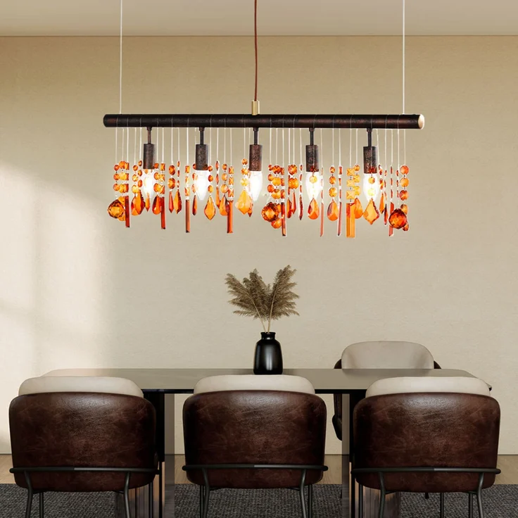 LED Hängeleuchte, 5 flammig, Metall braun, Kristall-Optik – Bild 7