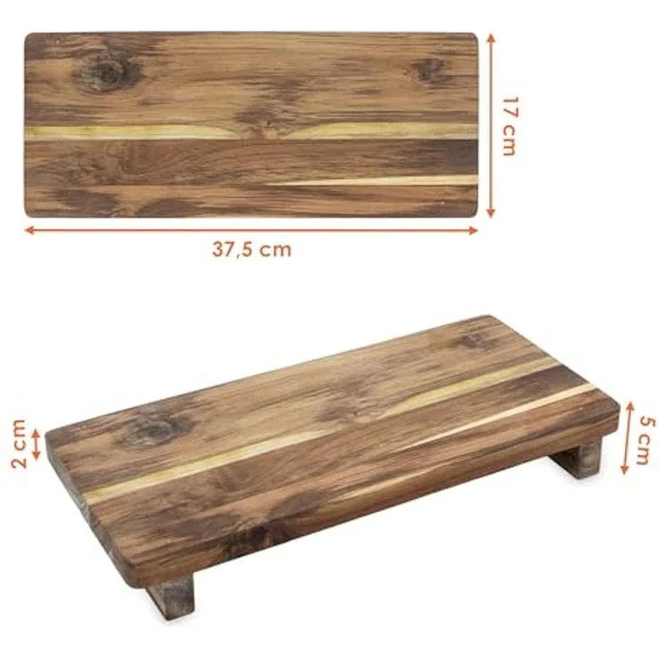 Spetebo Tablett Teakholz Dekotablett rechteckig mit Füßen, Teakholz, (Anzahl, 1-tlg, 1x Tablett), Naturprodukt – Bild 2