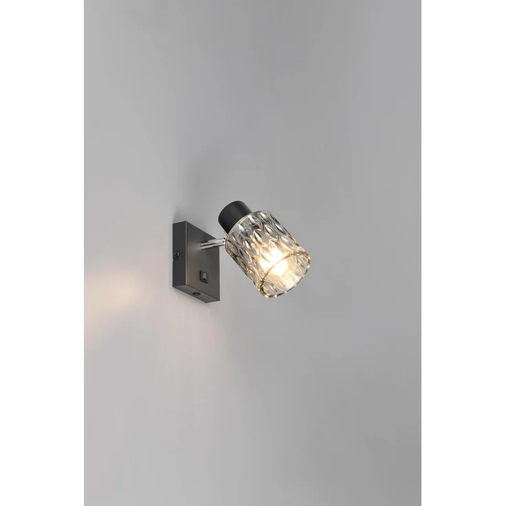 Wandstrahler JACK mit Schalter und Rauchglas Lampenschirm, Höhe 16cm – Bild 2