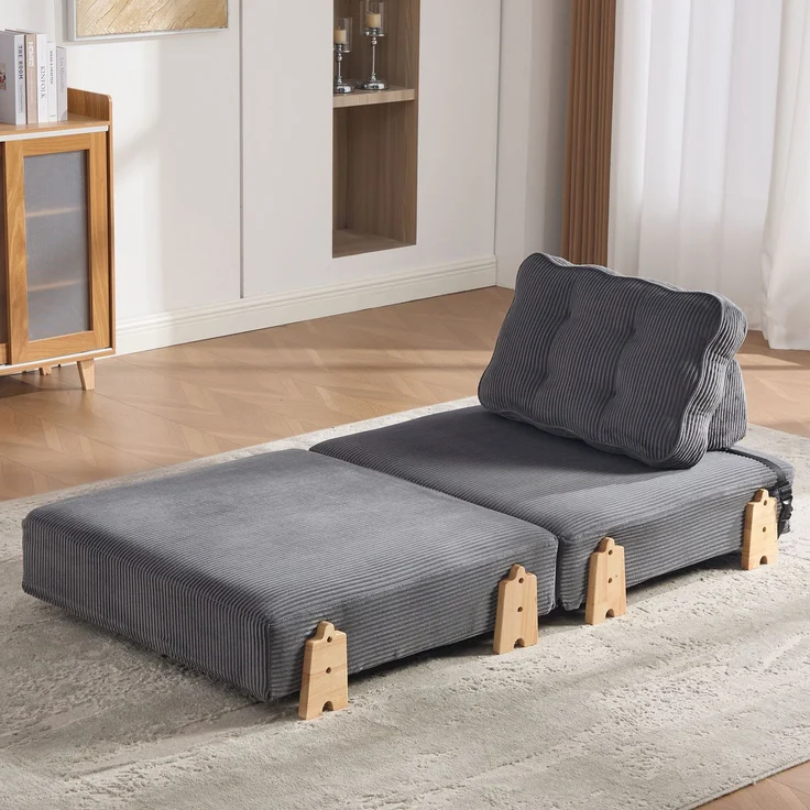 Schlafsessel 90 x 86 x 84 cm in Dunkelgrau – klappbar mit Cordbezug und Holzgestell – Bild 3
